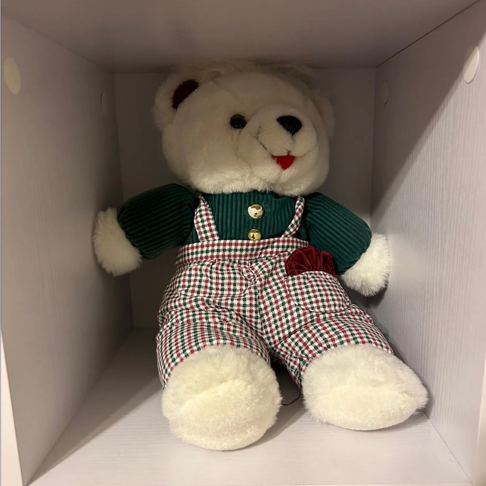 Vintage Christmas bear With Plaid overalls